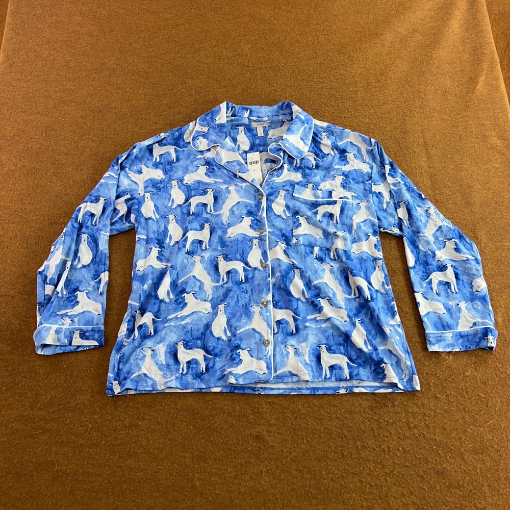 LyreBird Womens Medium Blue Greyhound Dog Print Modal Sleep Top NWT
